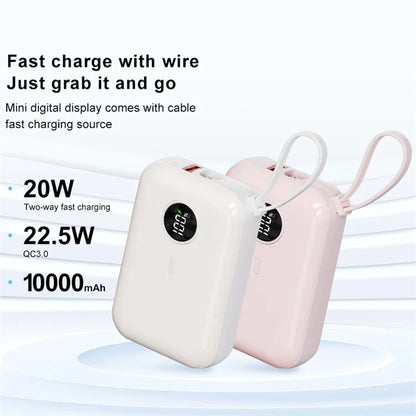 ZUZG 10000mAh Digital Display Power Bank with Type-C + iP Cable Support Fast Charging