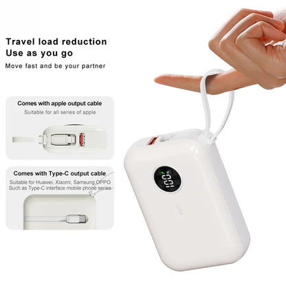 ZUZG 10000mAh Digital Display Power Bank with Type-C + iP Cable Support Fast Charging
