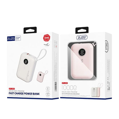 ZUZG 10000mAh Digital Display Power Bank with Type-C + iP Cable Support Fast Charging