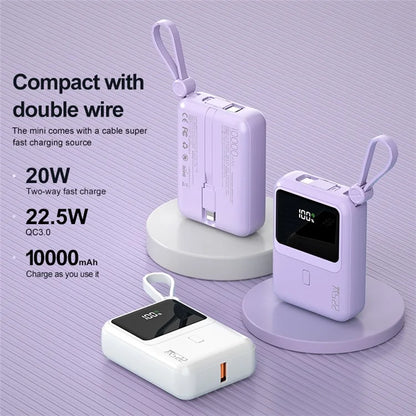 ZUZG ZP-J45X 22.5W+PD 20W Cabled Super Fast Charging Power Bank 10000mAh Portable Phone Charger
