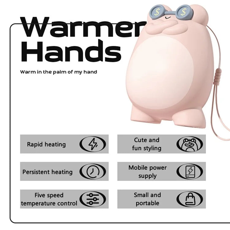 Cute Frog Shape Heating Power Bank 5600mAh Portable Phone Charger Hand Warmer Battery Pack