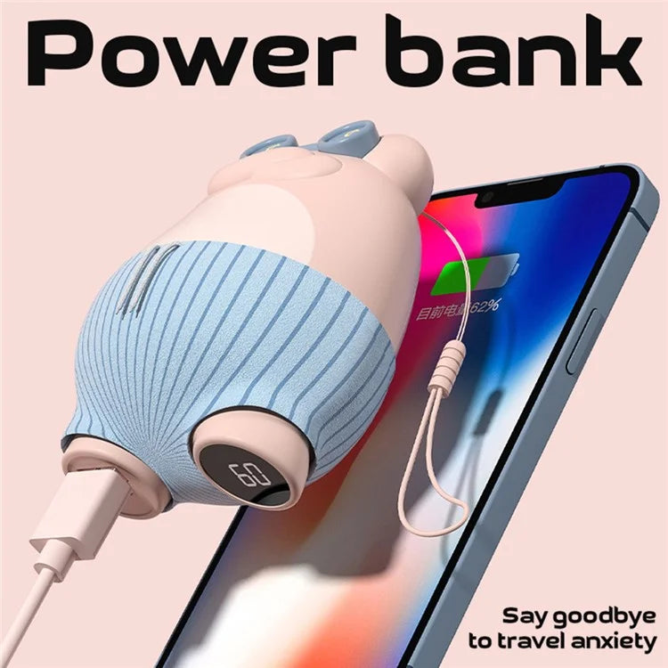 Cute Frog Shape Heating Power Bank 5600mAh Portable Phone Charger Hand Warmer Battery Pack