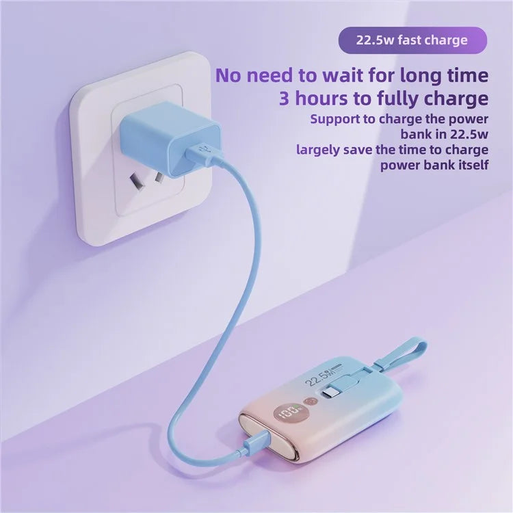 ROISKIN K0092 10000mAh Cabled Power Bank Digital Display Portable Phone Battery Pack