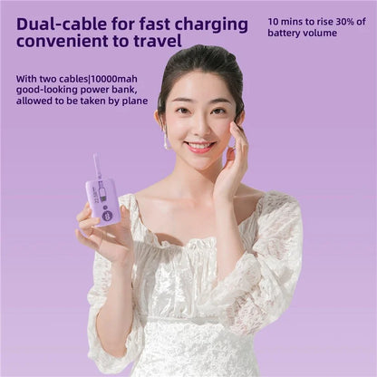 ROISKIN K0092 10000mAh Cabled Power Bank Digital Display Portable Phone Battery Pack