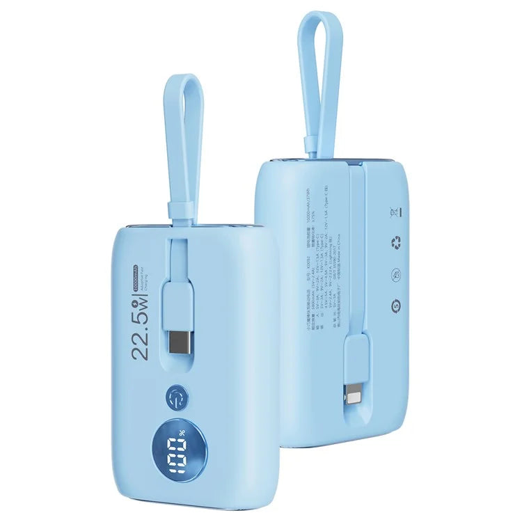ROISKIN K0092 10000mAh Cabled Power Bank Digital Display Portable Phone Battery Pack