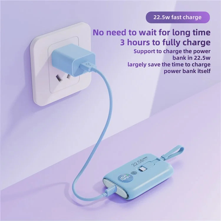 ROISKIN K0092 10000mAh Cabled Power Bank Digital Display Portable Phone Battery Pack