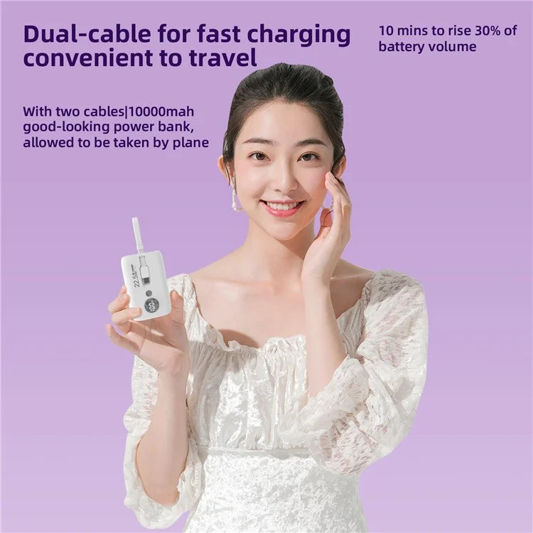 ROISKIN K0092 10000mAh Cabled Power Bank Digital Display Portable Phone Battery Pack