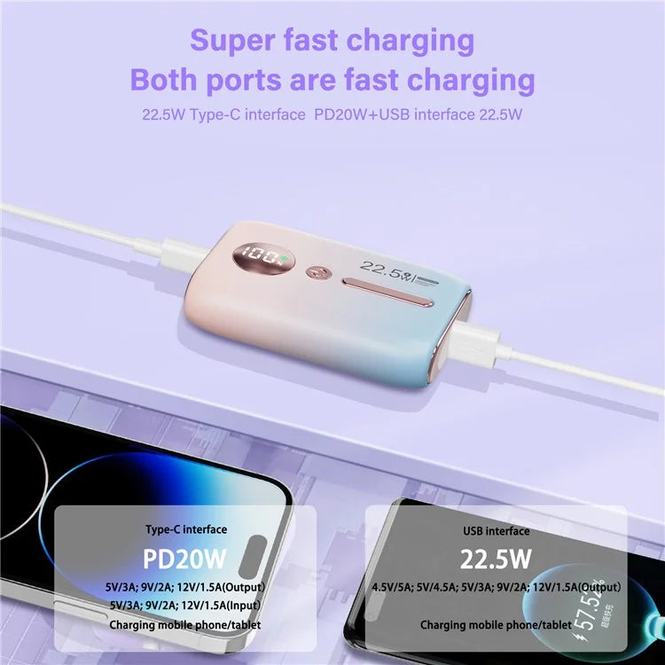 ROISKIN K0093 10000mAh Portable Power Bank Digital Display Cell Phone External Battery Pack