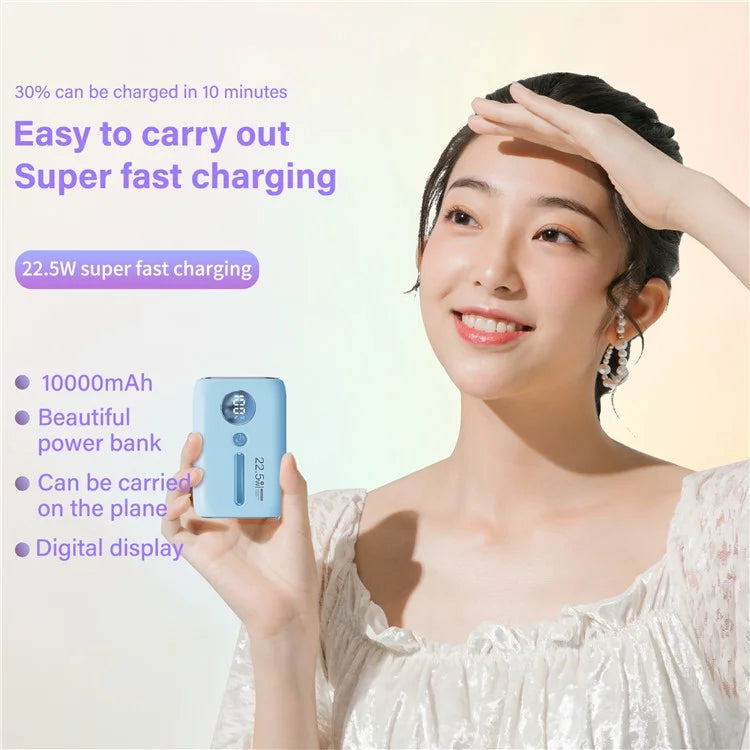 ROISKIN K0093 10000mAh Portable Power Bank Digital Display Cell Phone External Battery Pack