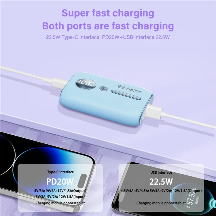 ROISKIN K0093 10000mAh Portable Power Bank Digital Display Cell Phone External Battery Pack