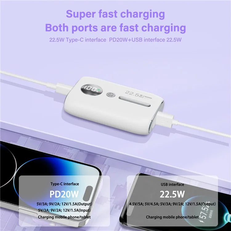 ROISKIN K0093 10000mAh Portable Power Bank Digital Display Cell Phone External Battery Pack