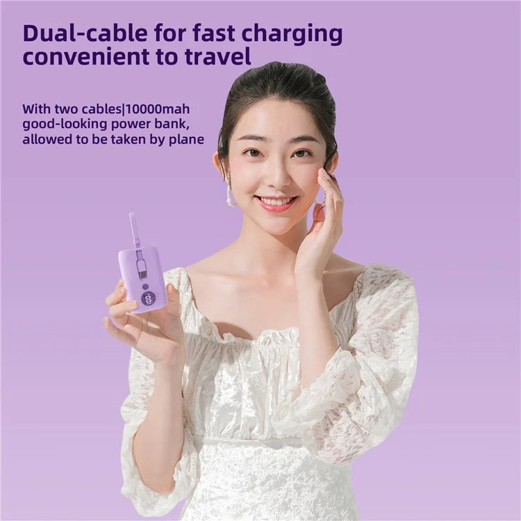 ROISKIN K0094 10000mAh Cabled Power Bank Digital Display Phone Charger Portable Battery Pack