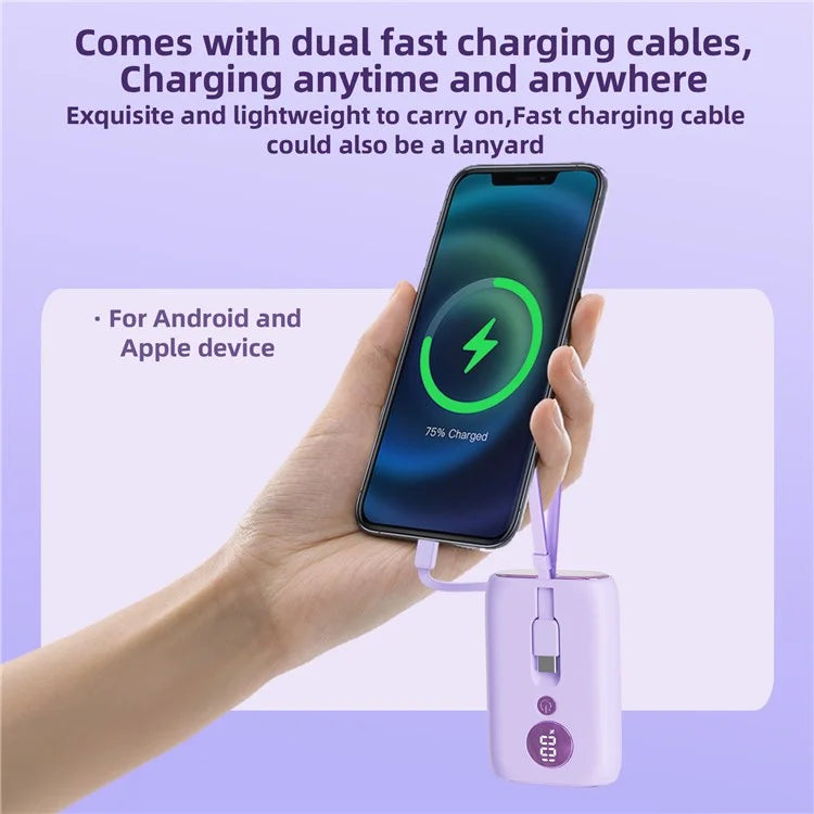 ROISKIN K0094 10000mAh Cabled Power Bank Digital Display Phone Charger Portable Battery Pack