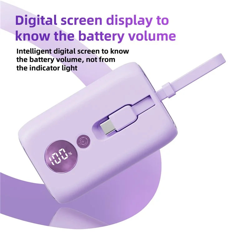 ROISKIN K0094 10000mAh Cabled Power Bank Digital Display Phone Charger Portable Battery Pack