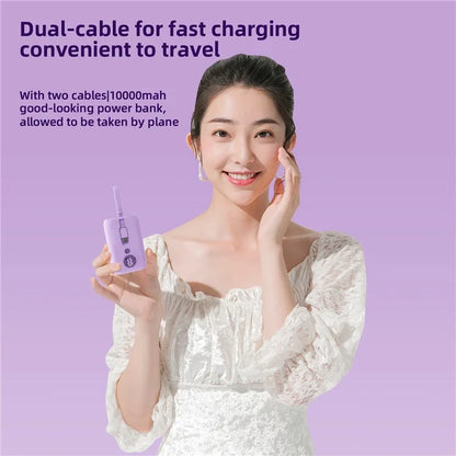 ROISKIN K0094 10000mAh Cabled Power Bank Digital Display Phone Charger Portable Battery Pack