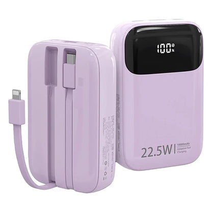 ROISKIN K0087 10000mAh Cabled Power Bank Digital Display Portable Phone Charger External Battery Pack