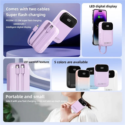 ROISKIN K0087 10000mAh Cabled Power Bank Digital Display Portable Phone Charger External Battery Pack