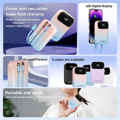 ROISKIN K0087 10000mAh Cabled Power Bank Digital Display Portable Phone Charger External Battery Pack