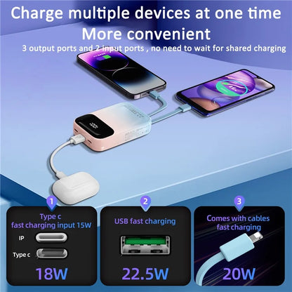 ROISKIN K0087 10000mAh Cabled Power Bank Digital Display Portable Phone Charger External Battery Pack