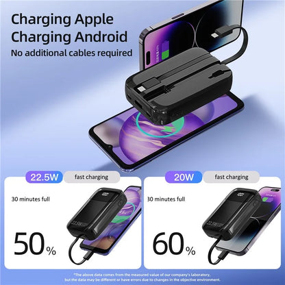 ROISKIN K0087 10000mAh Cabled Power Bank Digital Display Portable Phone Charger External Battery Pack