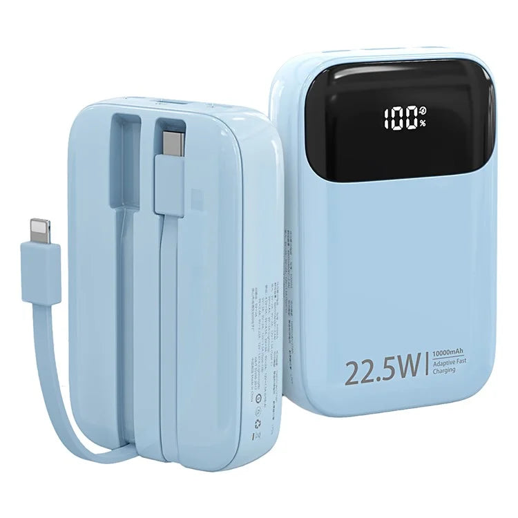 ROISKIN K0087 10000mAh Cabled Power Bank Digital Display Portable Phone Charger External Battery Pack