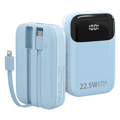 ROISKIN K0087 10000mAh Cabled Power Bank Digital Display Portable Phone Charger External Battery Pack