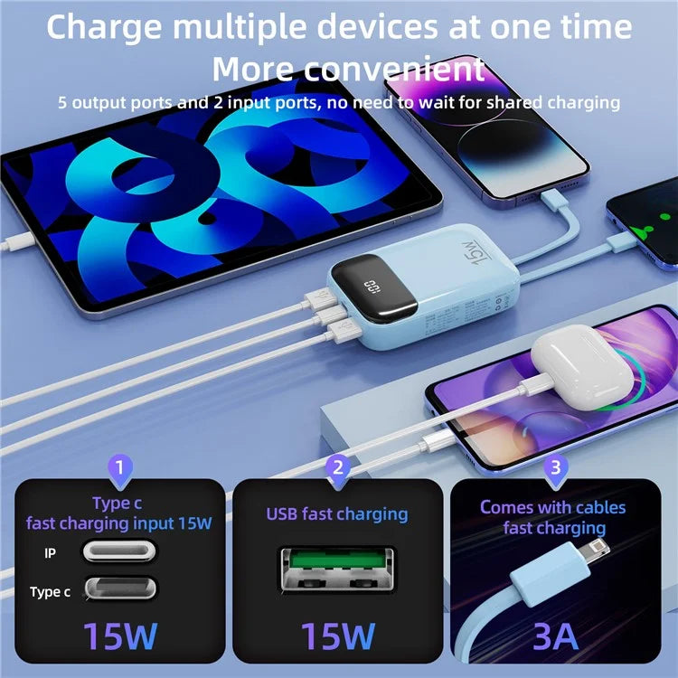ROISKIN K0090 20000mAh Power Bank Phone Charger External Battery with iP /  Type-C Cable