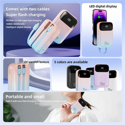 ROISKIN K0090 20000mAh Power Bank Phone Charger External Battery with iP /  Type-C Cable