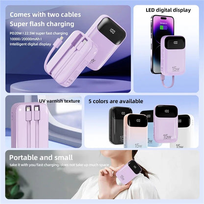 ROISKIN K0090 20000mAh Power Bank Phone Charger External Battery with iP /  Type-C Cable