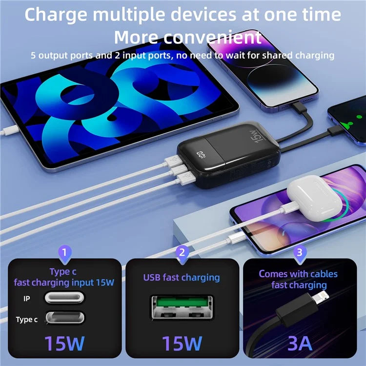 ROISKIN K0090 20000mAh Power Bank Phone Charger External Battery with iP /  Type-C Cable