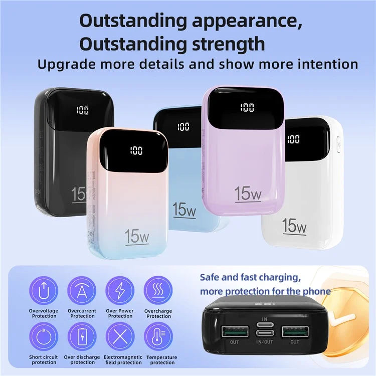 ROISKIN K0090 20000mAh Power Bank Phone Charger External Battery with iP /  Type-C Cable