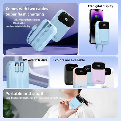 ROISKIN K0088 20000mAh Power Bank Digital Display Phone External Battery with iP /  Type-C Cable