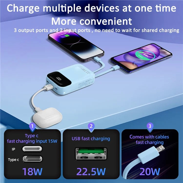 ROISKIN K0088 20000mAh Power Bank Digital Display Phone External Battery with iP /  Type-C Cable