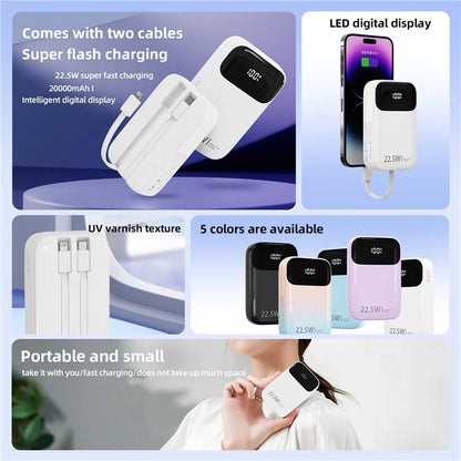 ROISKIN K0088 20000mAh Power Bank Digital Display Phone External Battery with iP /  Type-C Cable