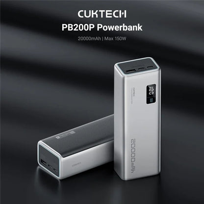 CUKTECH PB200P 150W Cell Phone Power Bank No. 15 P+Series 20000mAh Portable Phone Charger with 2 Type-C+1USB Ports