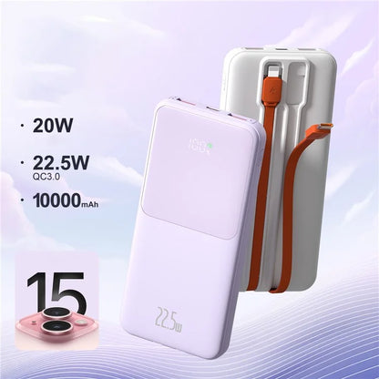 ZUZG-J46-10000mAh Phone Power Bank QC 22.5W+PD 20W Fast Charging Battery Charger with Cable Digital Display