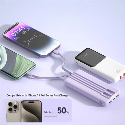 ZUZG-J46-10000mAh Phone Power Bank QC 22.5W+PD 20W Fast Charging Battery Charger with Cable Digital Display