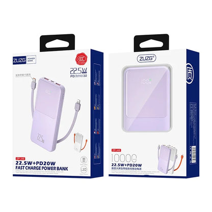 ZUZG-J46-10000mAh Phone Power Bank QC 22.5W+PD 20W Fast Charging Battery Charger with Cable Digital Display