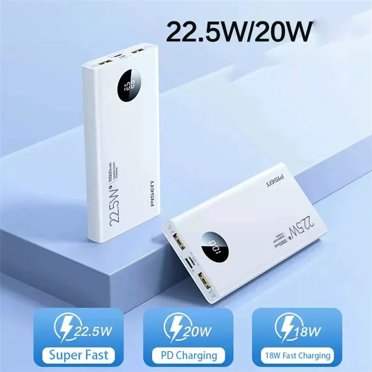 PISEN TS-D314 Digital Display 22.5W Power Bank 10500mAh PD 20W Portable Charger for Cell Phones