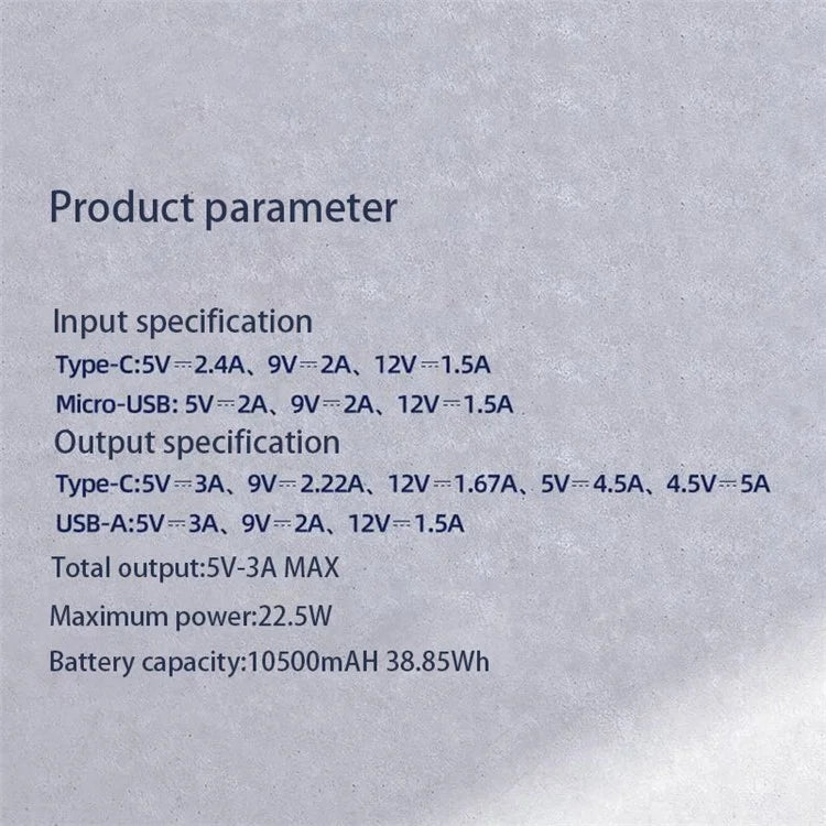PISEN TS-D314 Digital Display 22.5W Power Bank 10500mAh PD 20W Portable Charger for Cell Phones