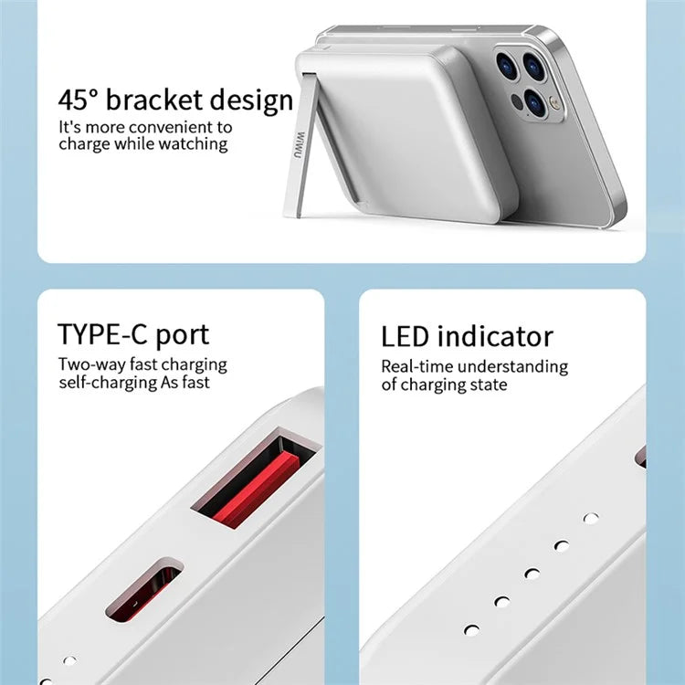 WIWU SC10000WHT Snap Cube Power Bank 10000mAh Magnetic Phone Battery Charger for iPhone 12-15 Series