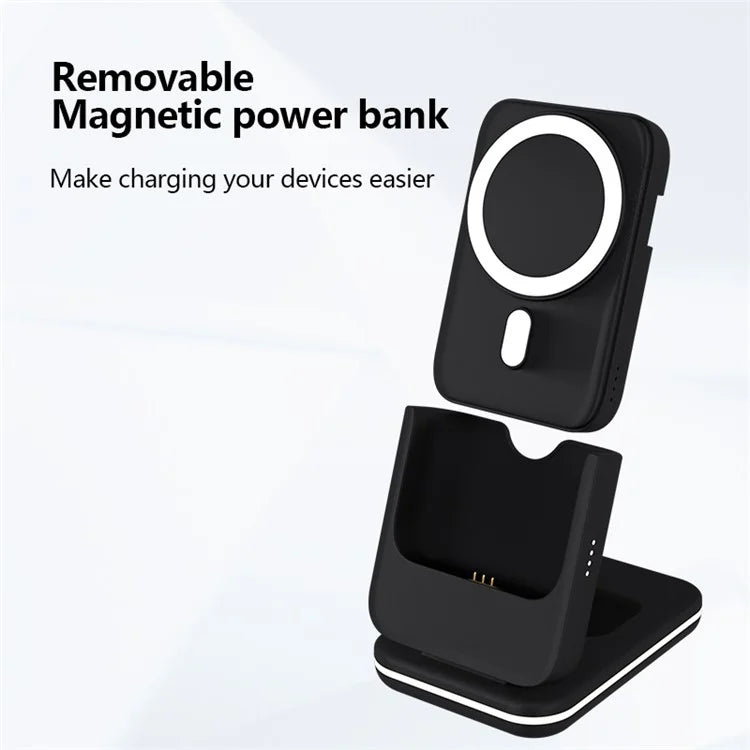 C15 5000mAh Magnetic Power Bank Phone Watch Earphone Wireless Charging Stand