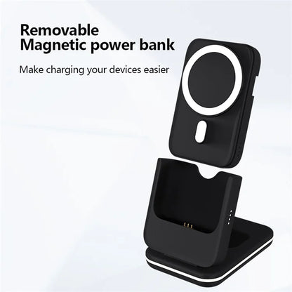 C15 5000mAh Magnetic Power Bank Phone Watch Earphone Wireless Charging Stand