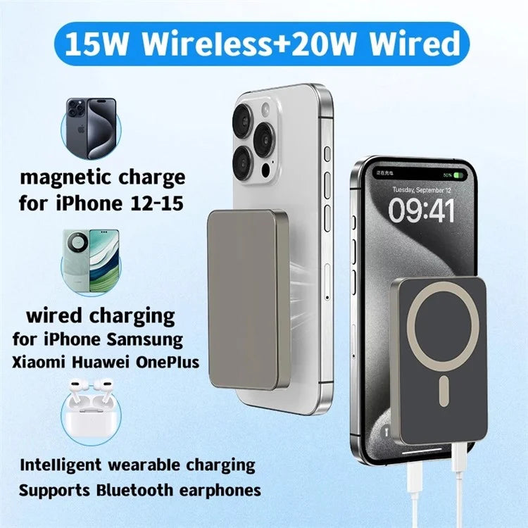 E61A For iPhone 15  /  14  /  13  /  12 Series Magnetic Wireless Phone Charger 5000mAh Ultra Thin Power Bank