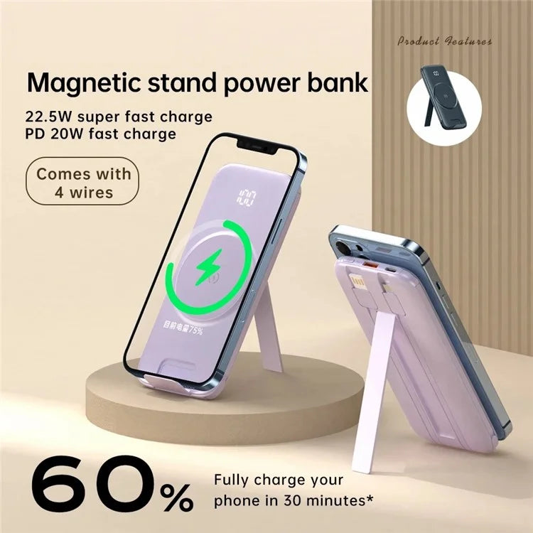 CYKE P3 20000mAh Power Bank Digital Display Built-in 4 Cables Magnetic Phone Wireless Charger