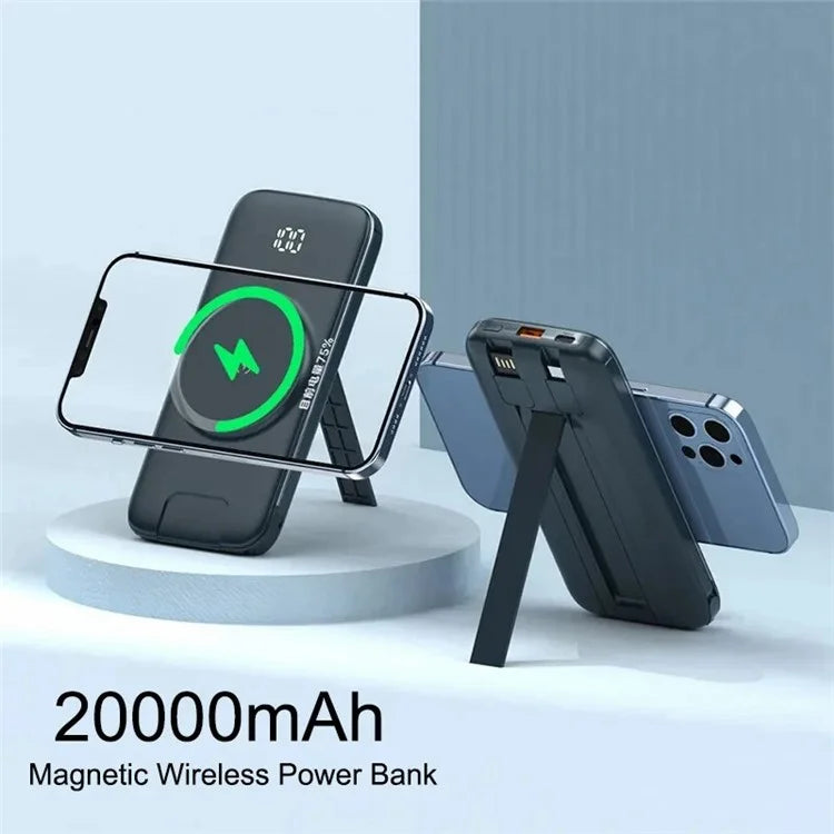 CYKE P3 20000mAh Power Bank Digital Display Built-in 4 Cables Magnetic Phone Wireless Charger