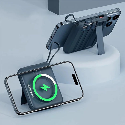 CYKE Q12 10000mAh Magnetic Wireless Charging Mini Power Bank Built-in with 4 Cables