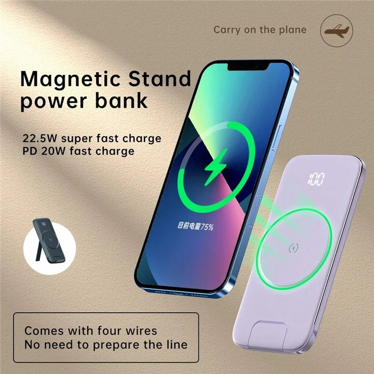 CYKE P3 10000mAh Digital Display Power Bank Built-in 4 Cables Magnetic Phone Wireless Charger
