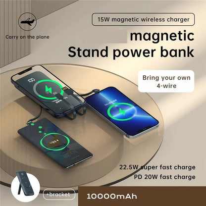 CYKE P3 10000mAh Digital Display Power Bank Built-in 4 Cables Magnetic Phone Wireless Charger
