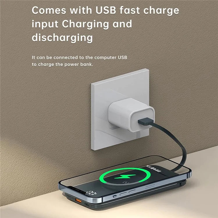 CYKE P3 10000mAh Digital Display Power Bank Built-in 4 Cables Magnetic Phone Wireless Charger